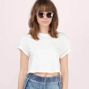 Tobi "Blank Slate" white crop tee rolled sleeves